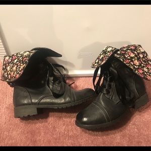 Fold Over Floral Combat Boots